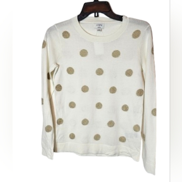 J.Crew Teddie White With Gold Polka Dots Sweater Women's Size XS NWT - Picture 1 of 8